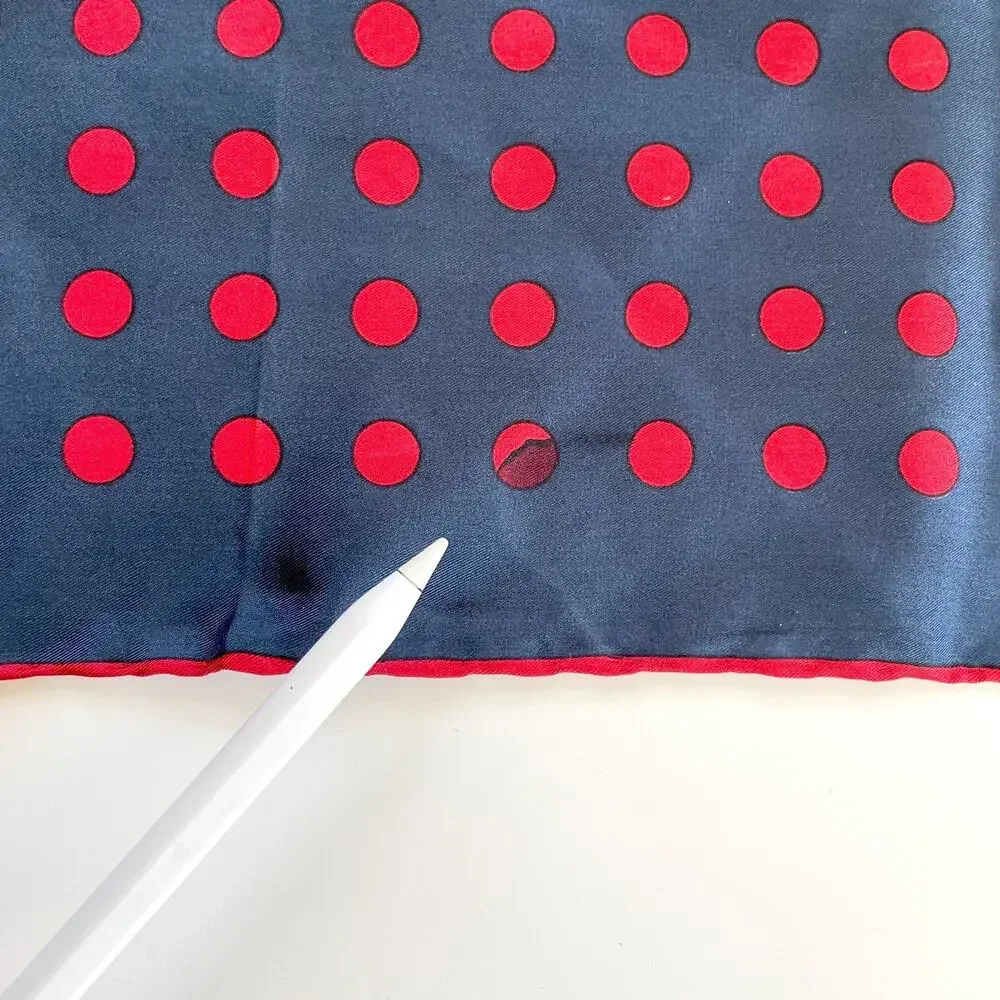 Vintage 70s Polka Dot Silk Scarf Square Navy Red Italy Timeless MCM Capsule
